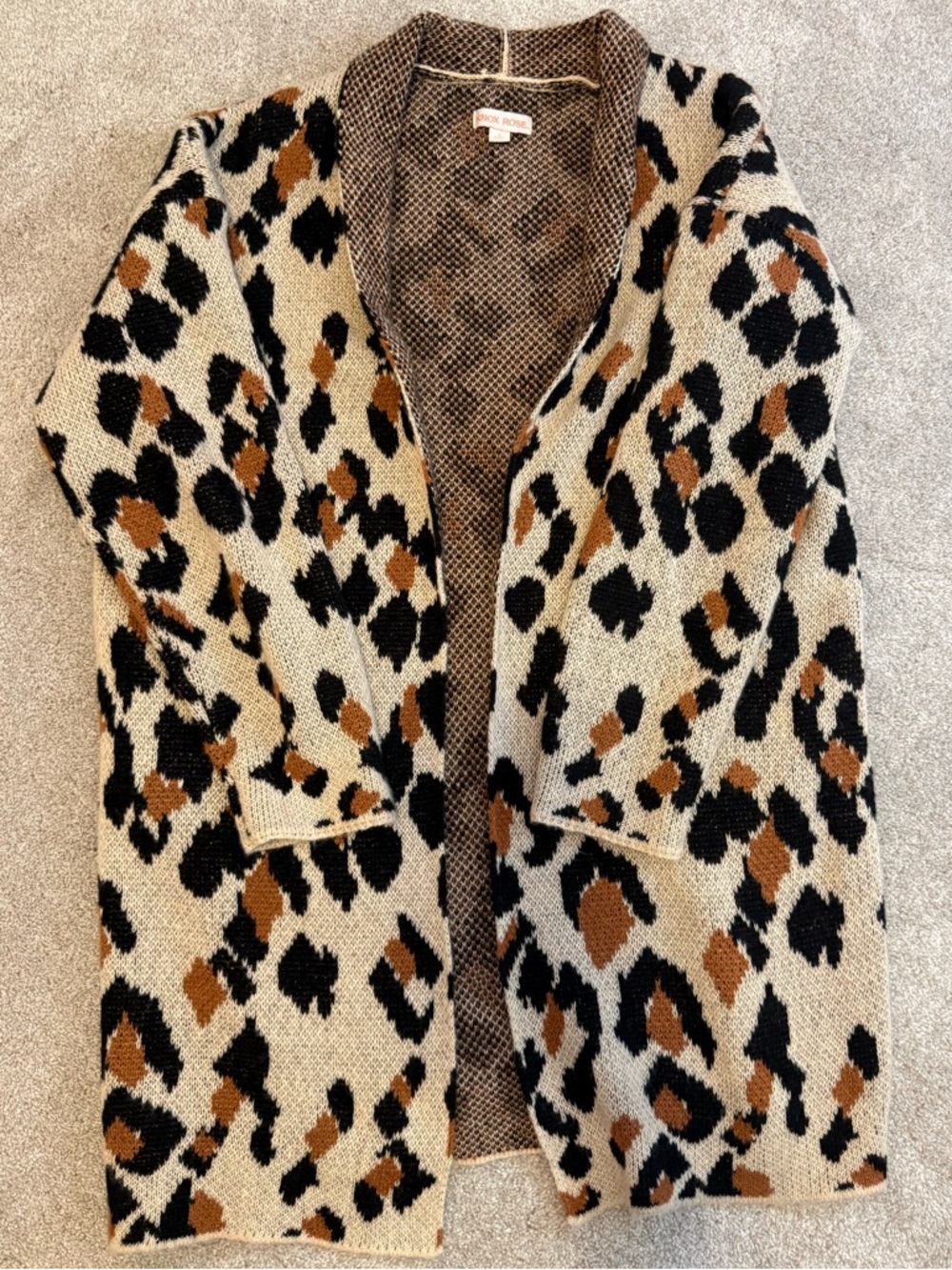 Knox Rose Leopard Print Open-Front Cardigan in Cream, Black & Brown